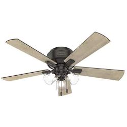 HUNTER 54208 Crestfield Indoor Low Profile Ceiling Fan with LED Light and Pull Chain Control, 52'', Noble Bronze