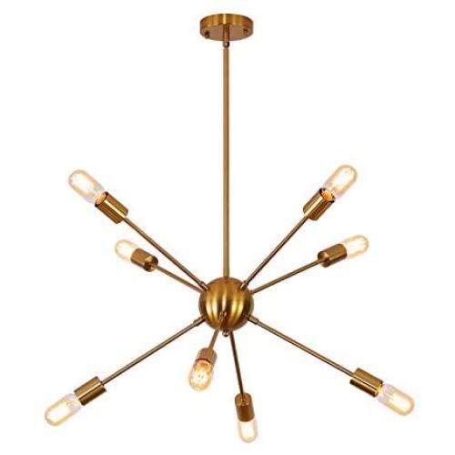 8-Lights Sputnik Chandelier Gold Light Fixture Hanging Pendant Lighting Decor Modern Mid Century Brass Light for Living Dining Room Bedroom Kitchen