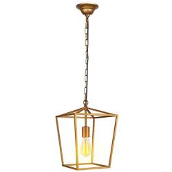 LITFAD Antique Brass Lantern Pendant Lighting Industrial 1 Light Metal Ceiling Lamp LED Barn Pendant Light Ceiling Hanging Light with Adjustable Hanging Chain for Dining Room Living Room Restaurant