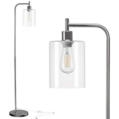 Addlon LED Floor Lamp, with Hanging Glass Lamp Shade and LED Bulb for Bedroom and Living Room, Modern Standing Industrial Lamp Tall Pole Lamp for Office, Nickel