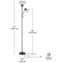 Globe Electric 67135 Delilah 72'' Torchiere Adjustable Reading Light, Matte Black, Frosted Plastic Shade, 3-Step Floor Lamp Socket, Rotary On/Off Switch, 72.88''