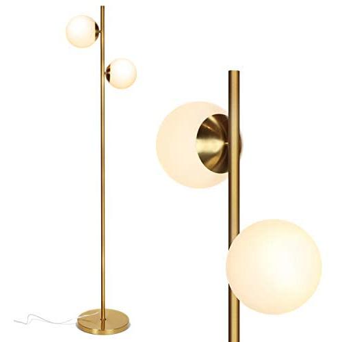 Brightech Sphere - Mid Century Modern 2 Globe Floor Lamp for Living Room Bright Lighting - Contemporary LED Standing Light for Bedrooms & Offices - Gold / Antique Brass Indoor Pole Light