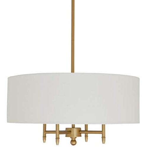 Amazon Brand – Stone & Beam Classic Ceiling Pendant Chandelier Fixture With White Drum Shade- 20 x 20 x 42 Inches, Antique Brass