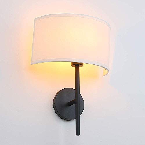 Modern Indoor Bedside Night Wall Lamp Fixture, Yosoan Vintage Industrial Semi Circular Short Pole with Square Fabric Shade for Reading Bedroom Living Room Dinning Room Hotel (Black)