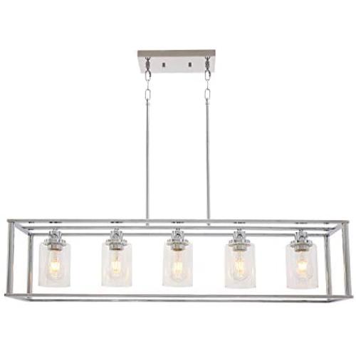 VINLUZ 5 Light Chandeliers Chrome with Clear Glass Shade Modern Industrial Kitchen Island Pendant Lights Linear Dining Room Lighting Fixtures Hanging, Farmhouse Flush Mount Ceiling Light for Bar VINLUZ 5 Light Chandeliers Chrome with Clear Glass Shade Modern Industrial Kitchen Island Pendant Lights Linear Dining Room Lighting Fixtures Hanging, Farmhouse Flush Mount Ceiling Light for Bar