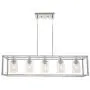 VINLUZ 5 Light Chandeliers Chrome with Clear Glass Shade Modern Industrial Kitchen Island Pendant Lights Linear Dining Room Lighting Fixtures Hanging, Farmhouse Flush Mount Ceiling Light for Bar