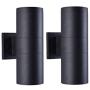mirrea Modern Outdoor Porch Light Patio Light in 2 Lights with Matte Black Aluminum Cylinder and Tempered Glass Cover Waterproof Wall Sconce 2 Pack