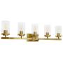 BONLICHT Vanity Lights Bathroom Fixture Brushed Brass 5 Light Farmhouse Wall Sconce Lighting with Clear Glass Shade Modern Wall Light Fixture Bath Kitchen Dining Room Hallway Porch Light Wall Mount