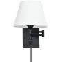 Pauwer Plug in Wall Sconce Set of 2 Swing Arm Wall Lamp with Plug in Cord and Fabric Shade Wall Light Fixtures for Hallway Bedroom Living Room (White Shade)