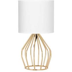 HAITRAL Gold Table Lamp - Modern Style Desk Lamp with Hollowed Out Base Linen Fabric Shade, Small Golden Bedside Lamp for Bedrooms, Living Room