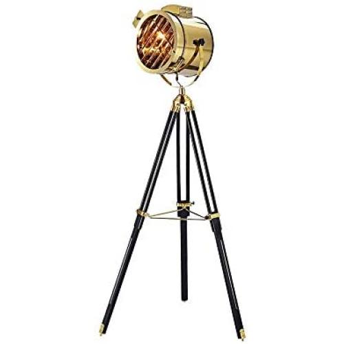 KWOKING Lighting Classic Tripod Floor Lamp Adjustable Legs Reading Light Nautical Spotlight Searchlight Design for Living Room Warehouse Bedroom in Black