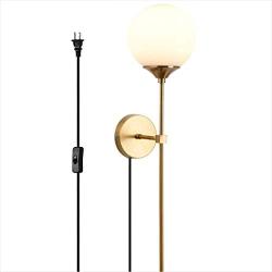 Modo Lighting Plug-in Wall Sconces Mid-Century Wall Light with On/Off Switch Industrial Minimalist Wall Lamp Fixture for Living Room Hallway Bedroom (Opal White Glass with Plug in)