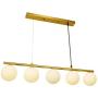 BAODEN 5-Lights Globe Mid Century Chandelier Modern Farmhouse Pendant Light Fixture with G9 Bulb Brushed Brass Finished with White Globe Glass Lampshade Dining Kitchen Island Bedroom Lighting (Gold)