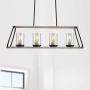 XINGQI Rustic Glass Shade Kitchen Island Light, 4-Light Farmhouse Linear Pendant Lighting, Hanging Light Fixtures for Dining Room, Antique White with Black Paint, E26 Base(Bulbs not Included)