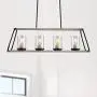 XINGQI Rustic Glass Shade Kitchen Island Light, 4-Light Farmhouse Linear Pendant Lighting, Hanging Light Fixtures for Dining Room, Antique White with Black Paint, E26 Base(Bulbs not Included)