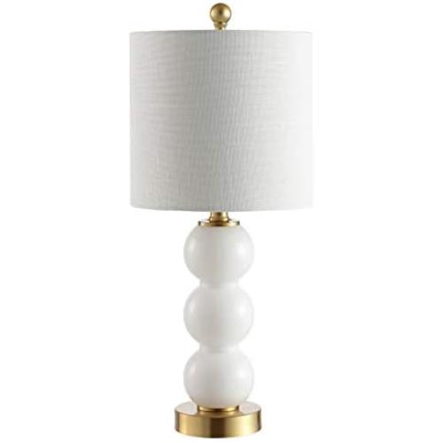JONATHAN Y JYL1021A February 21'' Glass/Metal LED Lamp Contemporary for Bedroom,Living Room,Office,College Dorm,Coffee Table,Bookcase, White/Brass Gold