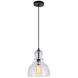 LANROS Farmhouse Kitchen Pendant Lighting with Handblown Clear Seeded Glass Shade, Adjustable Cord Mini Ceiling Light Fixture for Kitchen Island Sink, Matte Black Finish, 10inch, 1 Pack