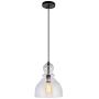 LANROS Farmhouse Kitchen Pendant Lighting with Handblown Clear Seeded Glass Shade, Adjustable Cord Mini Ceiling Light Fixture for Kitchen Island Sink, Matte Black Finish, 10inch, 1 Pack