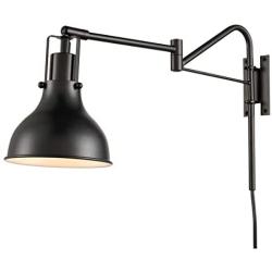 DANXU Industrial Plug in Wall Sconce Black Swing Arm Bedside Reading Lamp