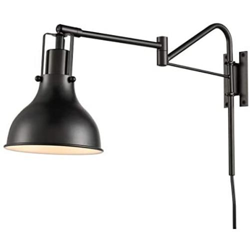 DANXU Industrial Plug in Wall Sconce Black Swing Arm Bedside Reading Lamp