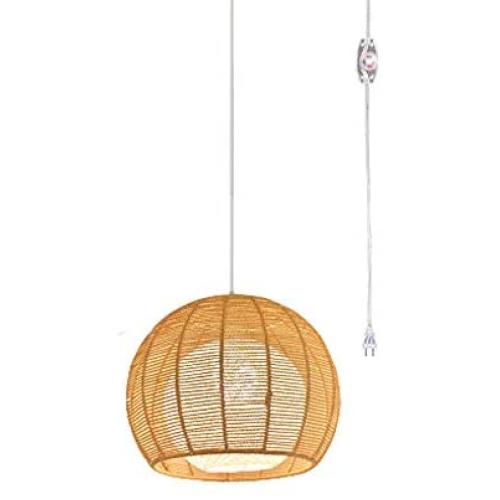 ANYE 15ft Transparent Plug-in UL On/Off Dimmer Switch Cord Retro Style E26 Lamp Holder Linen Rattan Hollow Double Lampshade Pendant Light for Dining Room Cafe Restaurant Bulbs Not Included