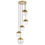 A1A9 Pendant Lights with Sphere 5-Light, Modern Industrial Clear Glass Ball Globe Ceiling Light Fitting, E26 LED Chandelier Lamp Fixture for Kitchen Island, Bar, Dining Room, Counter, Cafe (Brass)