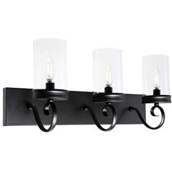 Lucidce 3-Light Farmhouse Vanity Lights Black Bathroom Lighting Fixtures with Clear Glass Shade Retro Rustic Wall Lights for Bedroom Living Room