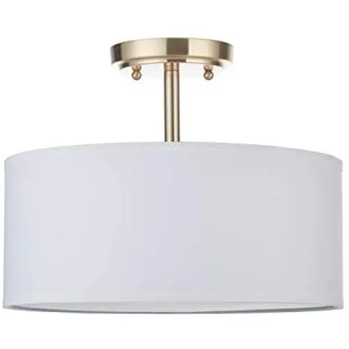 13'' 2 Light Fabric Drum Off White Shade semi Flush Mount Ceiling LED Light PS Diffuser with Brushed Bronze Finish, Chandeliers Shade for Bar, Dining Room, Corridor,Living Room.