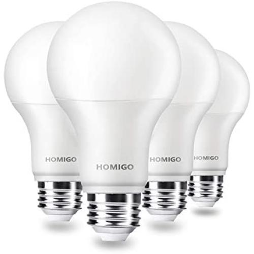 Homigo Light Bulbs 4 Pack, A19 LED Bulbs, 12W (100W Equivalent), 5000K Daylight White, 1080 Lumens, Non-Dimmable Standard LED Light Bulbs, Energy Saving, E26 Base