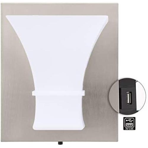 Facon Vanity Wall Sconce LED Bedside Reading Light with USB Charger Socket (5V 2.4A Max Speed) and On&Off Switch, Dimmable, Brushed Nickel, Vanity Wall Lamp for Bedroom Room, Living Room, Hotel