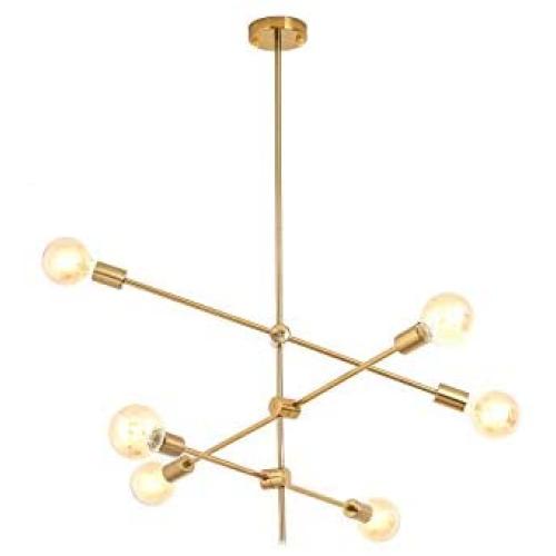 Sputnik Chandelier Modern 6 Lights Plating Brass Century Pendant Lighting Gold Ceiling Light Bedroom Fixture for Hallway Bar Kitchen Dining (6light)