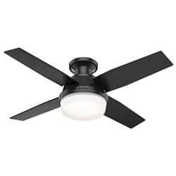 Hunter Dempsey Low Profile Indoor / Outdoor Ceiling Fan with LED Light and Remote Control, 44'', Matte Black