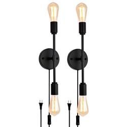 BANGANMA 2-Light Black Bathroom Vanity Light Fixtures，Modern Minimalist Lights for Mirror，Ceiling Light，Kitchen Lamp，2 Pack-Industrial Wall Sconce Lighting for Bathroom Bedroom Living Room Hallway