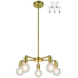 XiNBEi Lighting Chandeliers, 5 Light Brass Pendant Lighting with LED Bulbs for Kitchen & Dining Room XB-C1211-5-SB