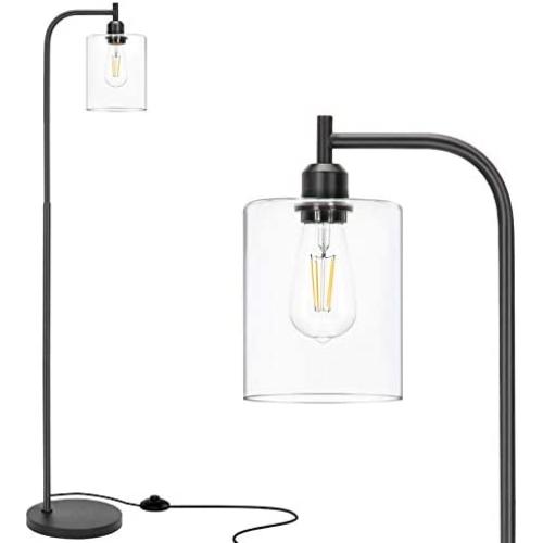 Congratsu Industrial Floor Lamp with Hanging Glass Shade Farmhouse Indoor Pole Light with Edison E26 Base Vintage Rustic Standing Tall Lighting for Living Room Bedroom Office - Black
