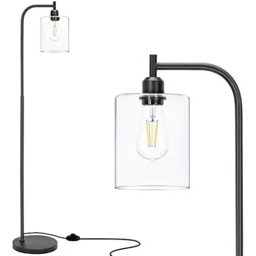 Congratsu Industrial Floor Lamp with Hanging Glass Shade Farmhouse Indoor Pole Light with Edison E26 Base Vintage Rustic Standing Tall Lighting for Living Room Bedroom Office - Black Congratsu Industrial Floor Lamp with Hanging Glass Shade Farmhouse Indoor Pole Light with Edison E26 Base Vintage Rustic Standing Tall Lighting for Living Room Bedroom Office - Black