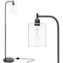 Congratsu Industrial Floor Lamp with Hanging Glass Shade Farmhouse Indoor Pole Light with Edison E26 Base Vintage Rustic Standing Tall Lighting for Living Room Bedroom Office - Black Congratsu Industrial Floor Lamp with Hanging Glass Shade Farmhouse Indoor Pole Light with Edison E26 Base Vintage Rustic Standing Tall Lighting for Living Room Bedroom Office - Black
