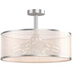Tangkula Industrial Ceiling Light Fixture, Fabric Drum-Shaped Shade, Semi Flush Mount Ceiling Light w/ Metal Hanging Kit, 6-Light Close to Ceiling Light for Dining Room, Bedroom, Cafe, Bar, Entryway