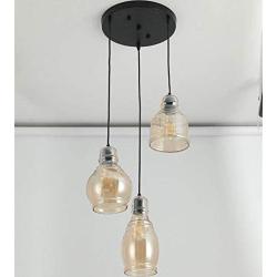 KALRI Vintage Kitchen Island Cognac Glass Chandelier Pendant Lighting Fixture with 3-Light, Antique Black Finish Ceiling Lights for Dining Room, Cafe, Bar (Style2-3)