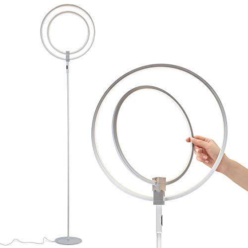 Brightech Eclipse Modern LED Torchiere Floor Lamp - Very High Brightness, Indoor Lamp - Living Room Standing Light - Alternative to Halogen - Built in Touch Dimmer - Silver
