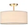 15'' 2 Light Off White Fabric Drum Shade semi Flush Mount Ceiling Led Light PS Diffuser with Brushed Bronze Finish, Chandeliers Shade for Bar, Dining Room, Corridor,Living Room