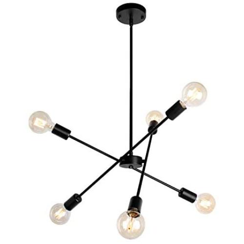 Modern Sputnik Chandelier 6 Lights Black Pendant Lighting Mid -Century Flush Mount Ceiling Light for Dining Room Kitchen Living Room