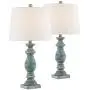 Patsy Country Cottage Table Lamps Set of 2 Blue Gray Washed Tapered Fabric Drum Shade for Living Room Bedroom Bedside Nightstand Office Family - Regency Hill Patsy Country Cottage Table Lamps Set of 2 Blue Gray Washed Tapered Fabric Drum Shade for Living Room Bedroom Bedside Nightstand Office Family - Regency Hill