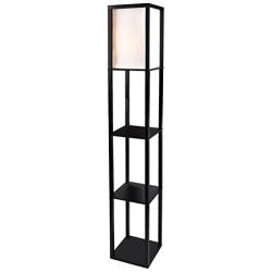 ELECWISH USIL10082 Shelf Floor Lamp with Linen Shade, UL Listed, Wooden Frame, Switch On/Off, Etagere Organizer Shelf, 63'' H, Black