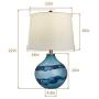Maxax Glass Table Lamp Set of 2 Blue Nightstand Lamp with White Drum Shade Beside lamp for Bedroom, Living Room, or Office