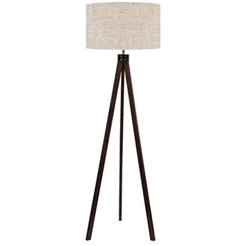 LEPOWER Wood Tripod Floor Lamp, Mid Century Standing Reading Light for Living Room, Bedroom, Study Room and Office, Modern Design, Flaxen Lamp Shade with E26 Lamp Base (Walnut)