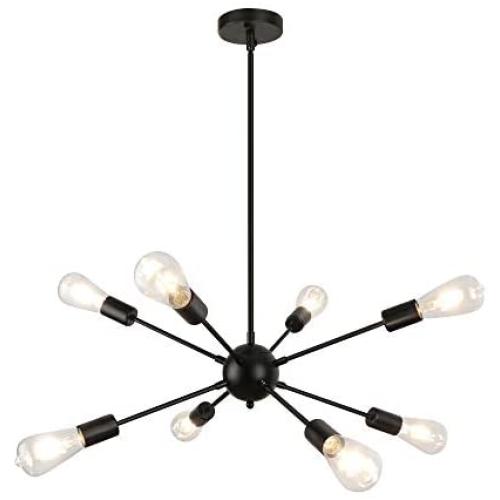 LynPon 8 Lights Sputnik Chandelier Modern Black Ceiling Light Fixture Industrial Vintage for Kitchen Dining Living Room Bedroom Lighting