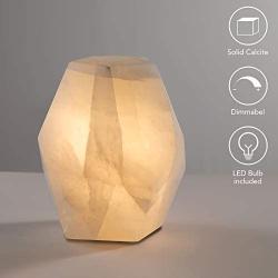 Unique Calcite Modern Table Lamp, Small Bedside Lamp for Bedroom Living Room, Dimmable Desk Lamp for Night Table by Phiestina, Crystal Texture Within, Handcrafted, LED, UL, Pentagon, Natural White