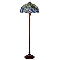 HT Tiffany Style Floor Lamp 20 inch Wide Wisteria Stained Glass Shade 3-Light Antique Base Traditional Handmade Fixture Floor Lamp for Living Room Bedroom Bedside Nightstand Study The Office