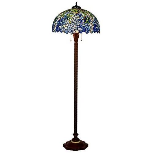 HT Tiffany Style Floor Lamp 20 inch Wide Wisteria Stained Glass Shade 3-Light Antique Base Traditional Handmade Fixture Floor Lamp for Living Room Bedroom Bedside Nightstand Study The Office